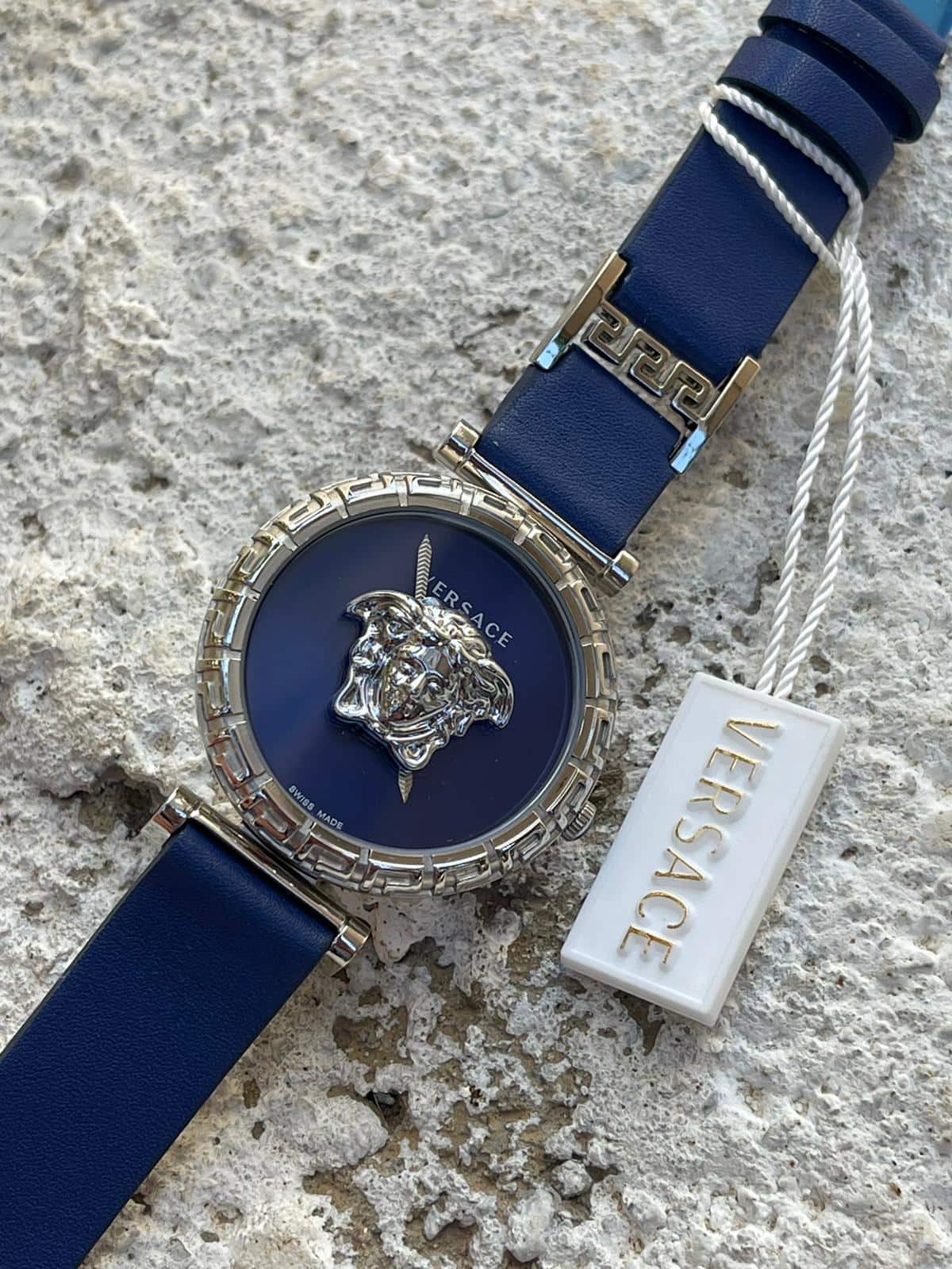 Versace Mavi Kadran Mavi Deri Kordonlu Kadın Saat Modeli L-758