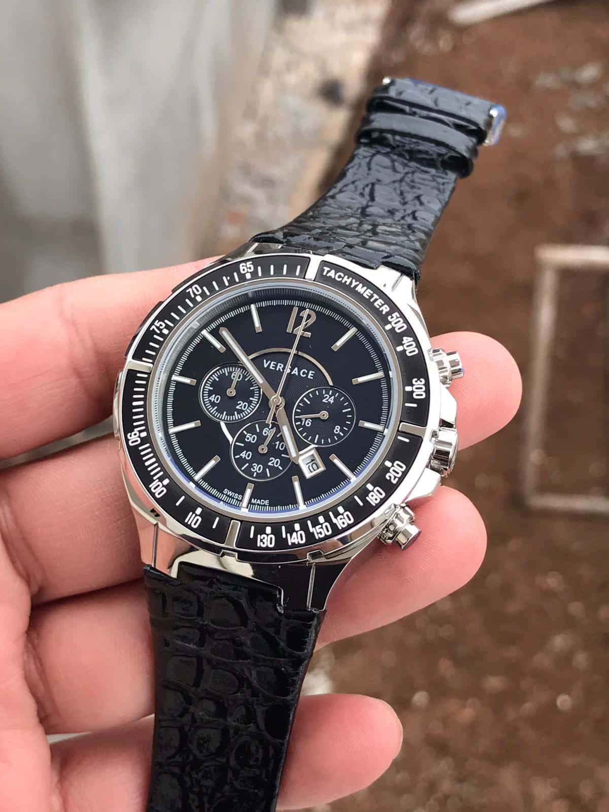 Versace Siyah Kadran Siyah Deri Kordon Erkek L-489