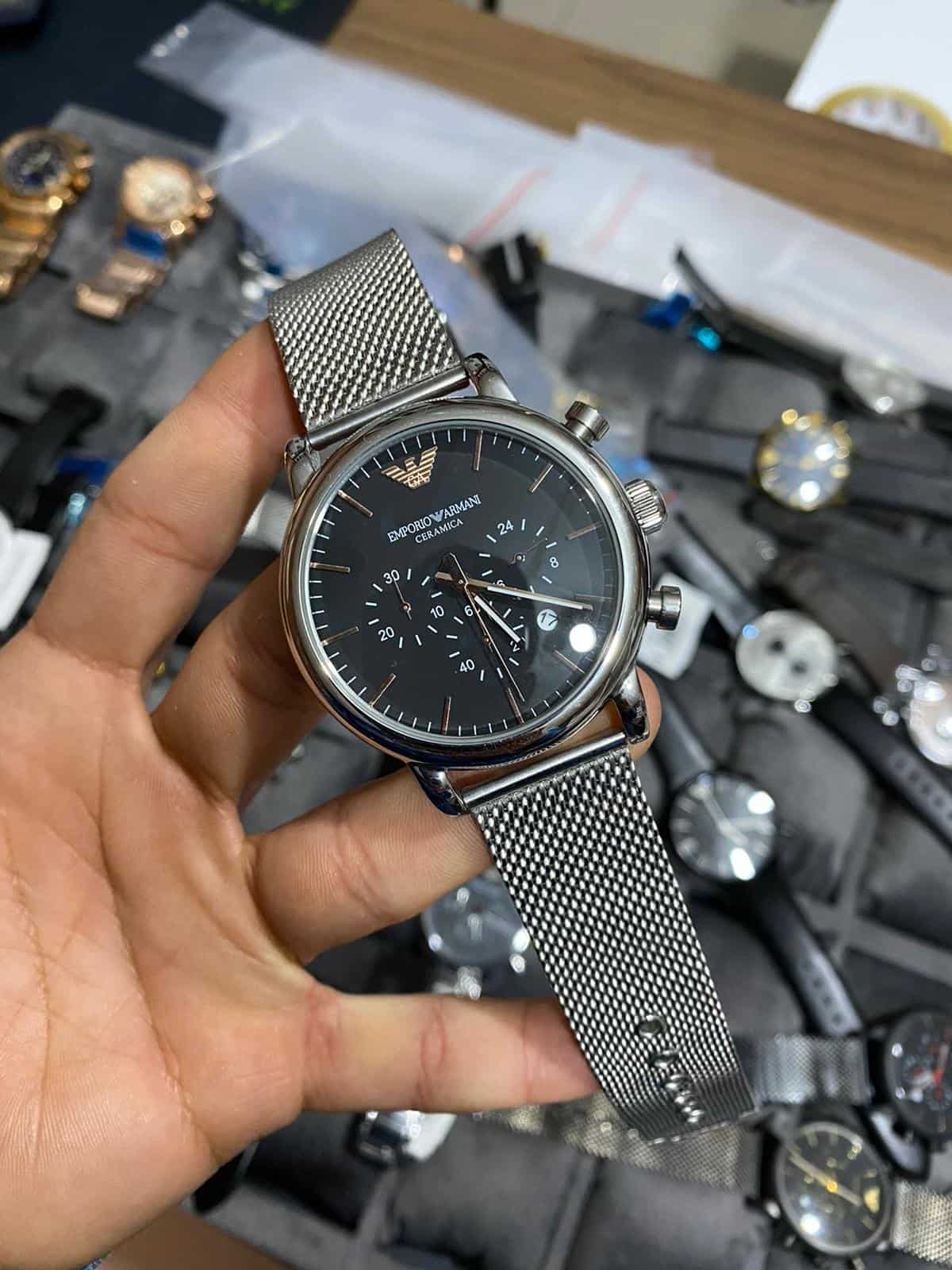Emporio Armani Gri Kadran Gri Hasır Kordon L-602