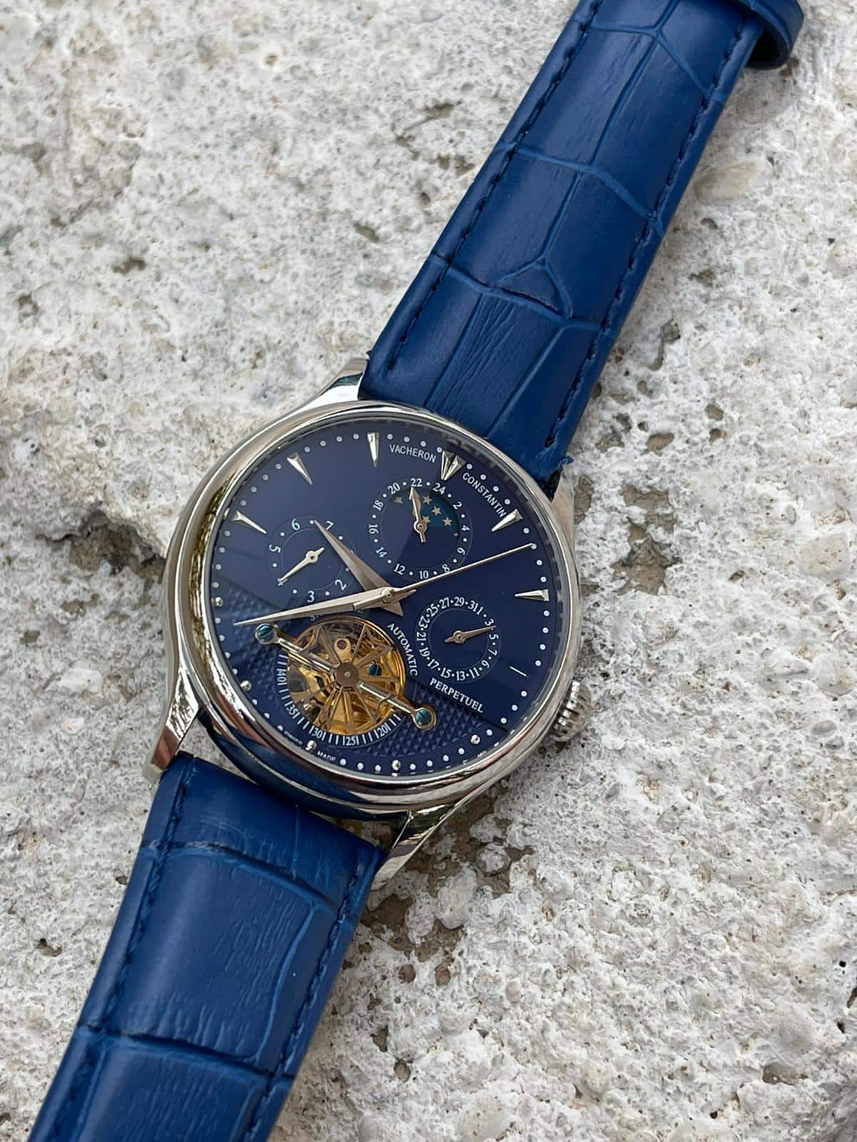 Vacheron Constantin Mavi Kadran Mavi Deri Kordon Erkek Saat modeli L-743