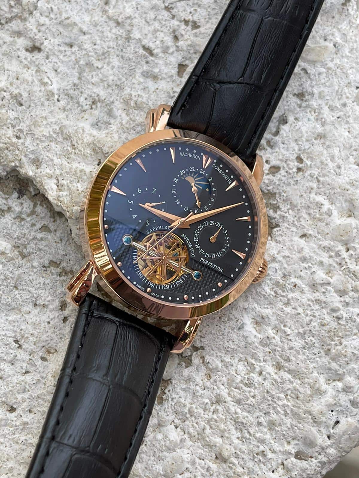Vacheron Constantin Siyah Kadran Siyah Deri Kordon Otomatik Erkek Saat Modeli L-744