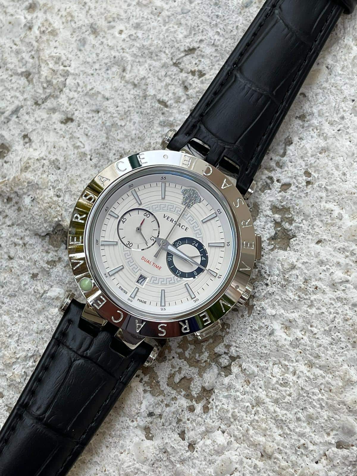 Versace Dualtime Beyaz Kadran Siyah Kordon L-638